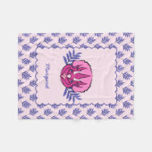 Triceratops Roze Dinosaur met Leaf Pattern Fleece Deken (Voorkant (Horizontaal))