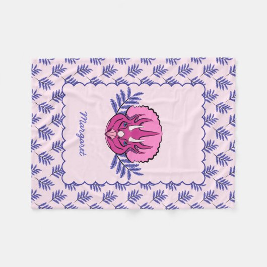 Triceratops  Roze Dinosaur met Leaf Pattern Fleece Deken (Voorkant (Horizontaal))