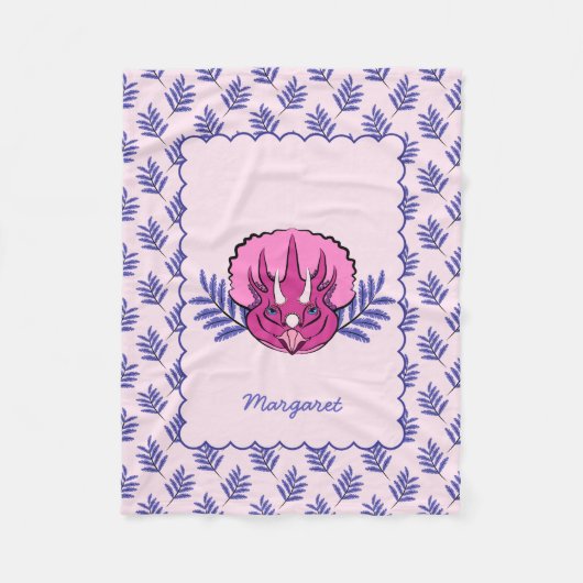 Triceratops Roze Dinosaur met Leaf Pattern Fleece Deken (Voorkant)