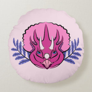 Triceratops  Roze Dinosaur Rond Kussen