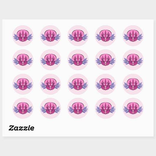 Triceratops  Roze Dinosaur Ronde Sticker (Vel)