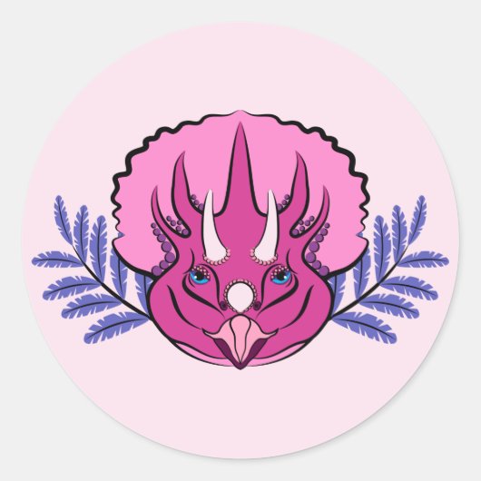 Triceratops  Roze Dinosaur Ronde Sticker (Voorkant)