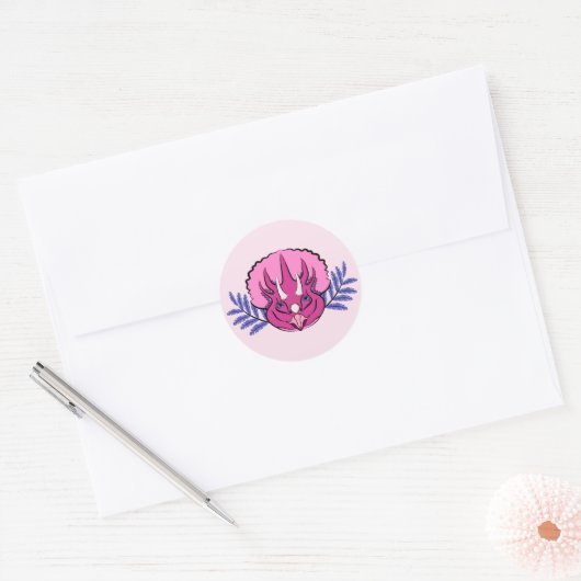 Triceratops  Roze Dinosaur Ronde Sticker (Envelop)