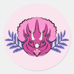Triceratops Roze Dinosaur Ronde Sticker