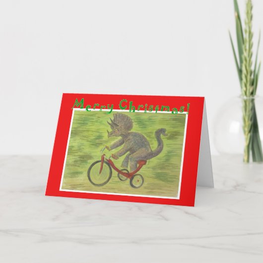 Triceratops Tricycle Christmas Kaart (Voorkant)
