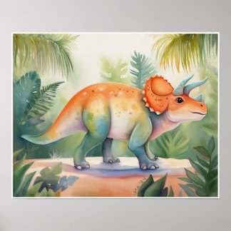 Triceratops Waterverf Kwekerij Kunst Poster