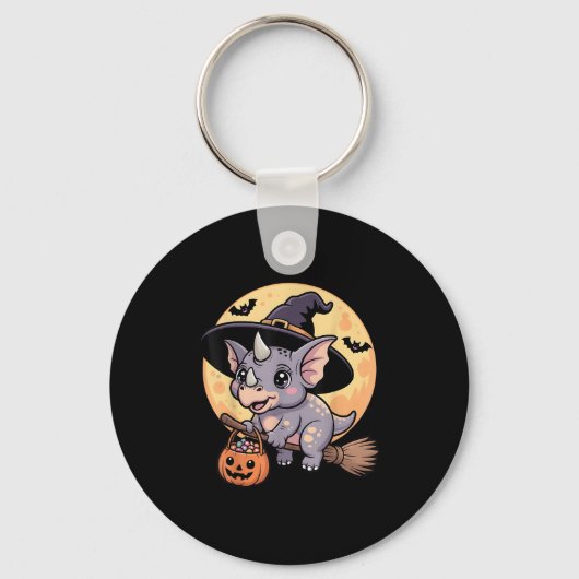 Triceratops Witch Hat Pumpkin Halloween Costume Me Sleutelhanger (Voorkant)