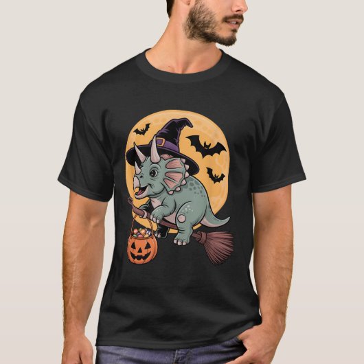 Triceratops Witch Pet Pompoen Halloween Kostuum Me T-shirt (Voorkant)