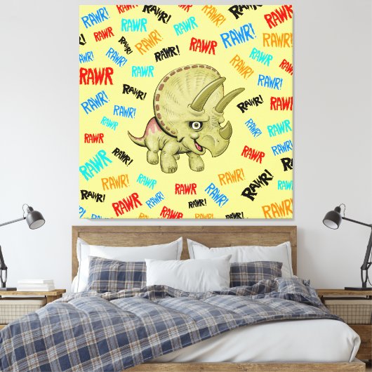 Triceratops zegt "Rawr!" Acryldruk Canvas Afdruk (Insitu (Slaapkamer))