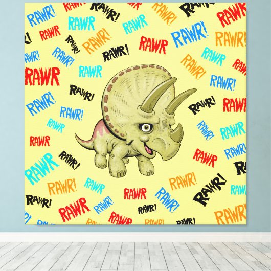 Triceratops zegt "Rawr!" Acryldruk Canvas Afdruk (Insitu (Houten vloer))