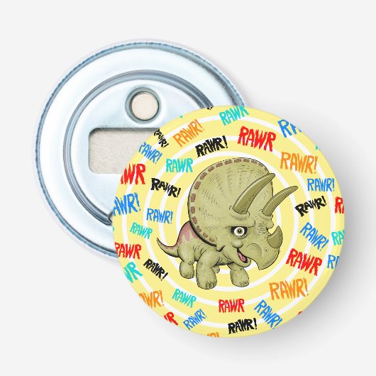 Triceratops zegt "Rawr!" Button Flesopener (Voorkant)