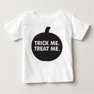 Trick me Treat me, zwarte witte Baby T-shirt