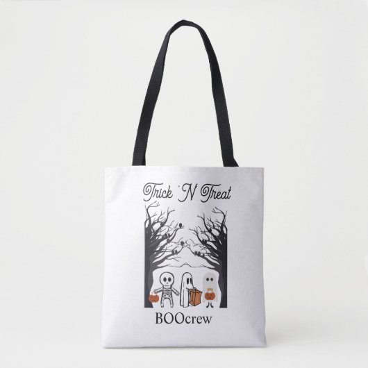 🎃 Trick’N’ Treat BOOcrew Tote Bag | Cute Hallowee (Voorkant)