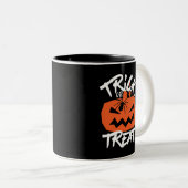 Trick O Treat Jack O Lantern Funny Halloween Tweekleurige Koffiemok (Voorkant rechts)