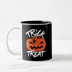 Trick O Treat Jack O Lantern Funny Halloween Tweekleurige Koffiemok