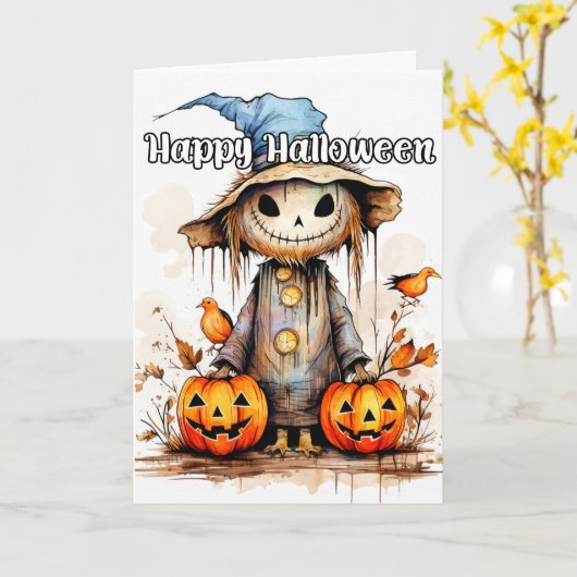 Trick of behandeling Halloween vogelverschrikker Kaart (Gele Bloem)