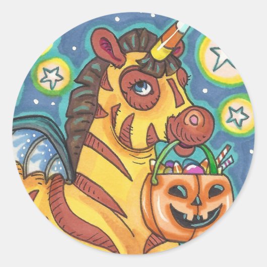 TRICK- OF BEHANDELINGSBBT-ZEBRA, KUSTHALLOEEN RONDE STICKER (Voorkant)