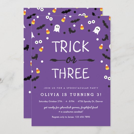 Trick of Drie Halloween 3e Verjaardag uitnodiging (Voorkant / Achterkant)
