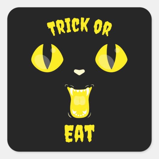 Trick of Eat Funny Halloween Hungry Cat Vierkante Sticker (Voorkant)