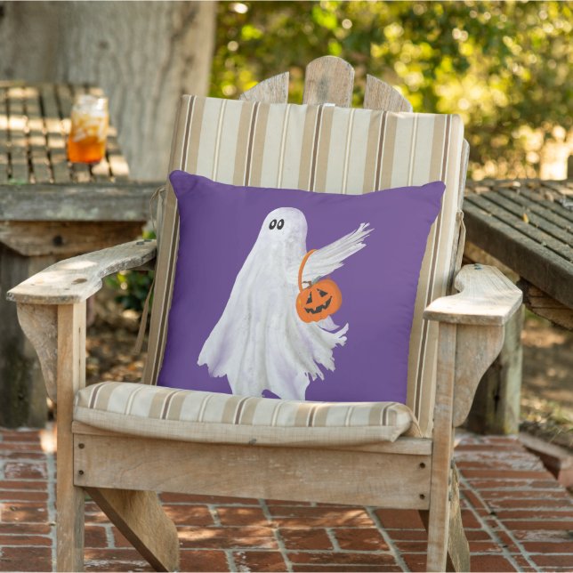 Trick of het behandelen van spook met pompoen Snoe Buitenkussen (Stoel)