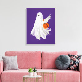 Trick of het behandelen van spook met pompoen Snoe Canvas Afdruk