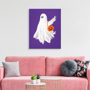 Trick of het behandelen van spook met pompoen Snoe Canvas Afdruk