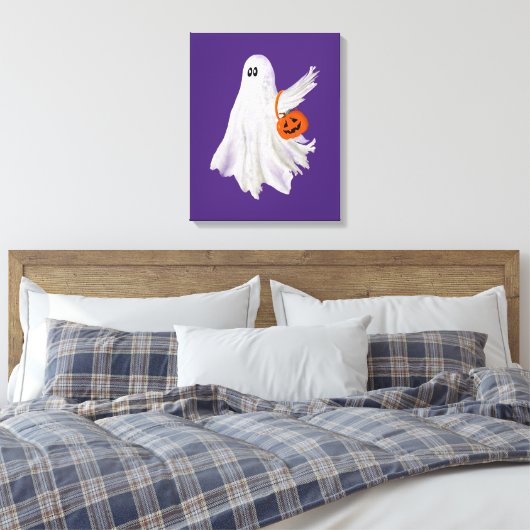 Trick of het behandelen van spook met pompoen Snoe Canvas Afdruk (Insitu (Slaapkamer))