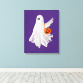 Trick of het behandelen van spook met pompoen Snoe Canvas Afdruk (Insitu (Houten vloer))