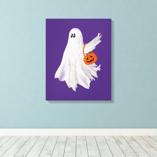 Trick of het behandelen van spook met pompoen Snoe Canvas Afdruk (Insitu (Houten vloer))
