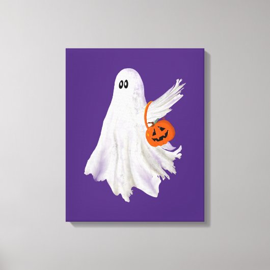 Trick of het behandelen van spook met pompoen Snoe Canvas Afdruk (Voorkant)