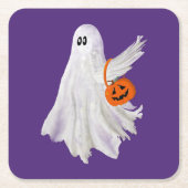 Trick of het behandelen van spook met pompoen Snoe Kartonnen Onderzetters (Voorkant)