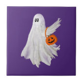 Trick of het behandelen van spook met pompoen Snoe Tegeltje (Voorkant)