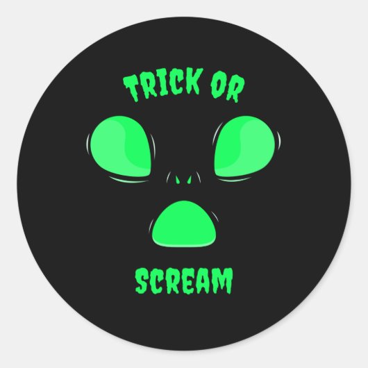 Trick of Scream Funny design Halloween Alien Ronde Sticker (Voorkant)