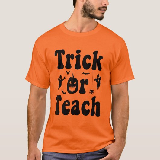 Trick of Teach Funny Rainbow Halloween leraar T-shirt (Voorkant)
