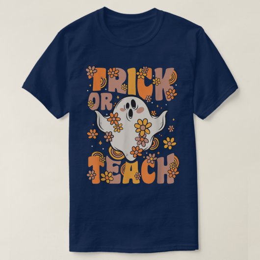 Trick of Teach Groovy Ghost  Flowers Hallow T-shirt (Design voorkant)