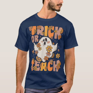 Trick of Teach Groovy Ghost  Flowers Hallow T-shirt