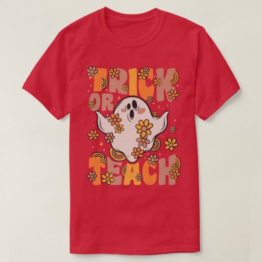 Trick of Teach Groovy Ghost Flowers Hallow T-shirt (Design voorkant)