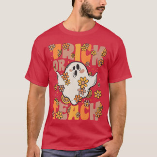 Trick of Teach Groovy Ghost Flowers Hallow T-shirt