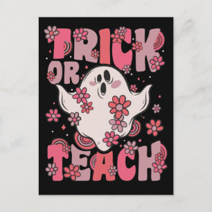 Trick of Teach Groovy Ghost met  bloemen H Feestdagenkaart