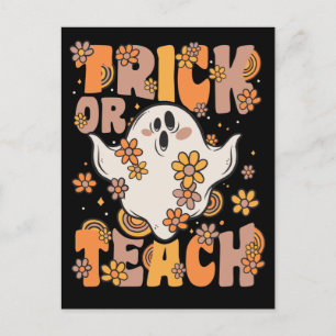 Trick of Teach Groovy Ghost met bloemen H Feestdagenkaart