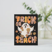 Trick of Teach Groovy Ghost met bloemen H Feestdagenkaart (Staand voorkant)