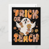 Trick of Teach Groovy Ghost met bloemen H Feestdagenkaart (Voorkant / Achterkant)