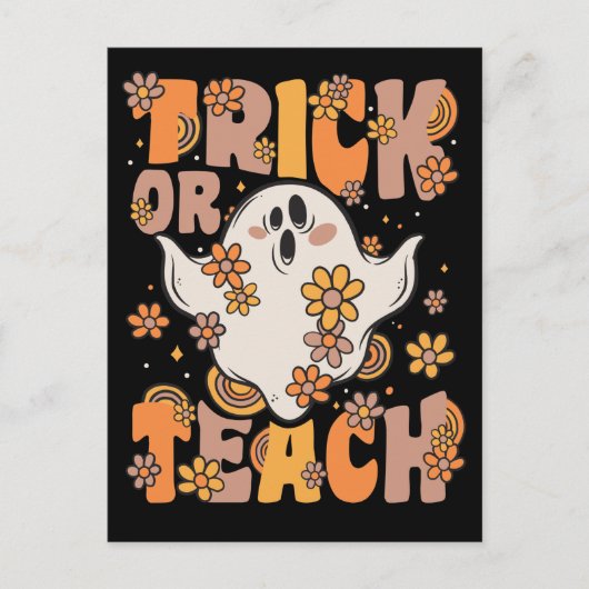 Trick of Teach Groovy Ghost met bloemen H Feestdagenkaart (Voorkant)