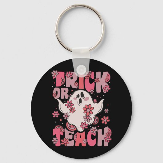 Trick of Teach Groovy Ghost met  bloemen K Sleutelhanger (Voorkant)
