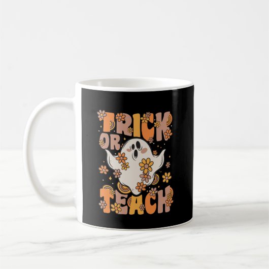 Trick of Teach Groovy Ghost met bloemen Koffiemok (Links)