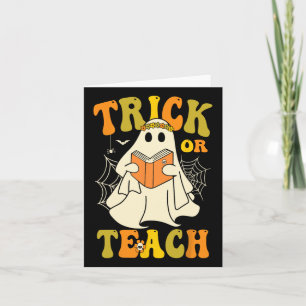 Trick of Teach Groovy Halloween Retro Floral Ghost Kaart