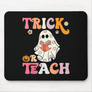 Trick of Teach Groovy Halloween Retro Floral Ghost Muismat