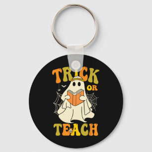 Trick of Teach Groovy Halloween Retro Floral Ghost Sleutelhanger