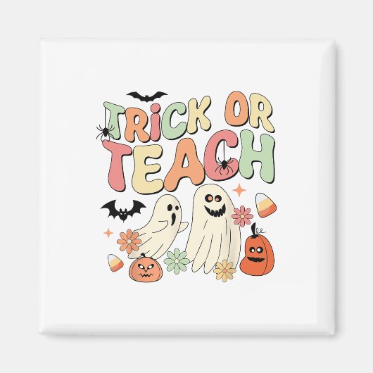 Trick of Teach Halloween leraar Groovy Retro Pump Magneet (Voorkant)