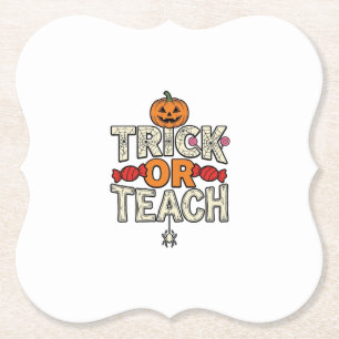 Trick Of Teach Halloween Leraar Vintage Vector Afb Kartonnen Onderzetters